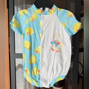 Vintage 90s ducks onesie bodysuit rubber baby boy girl short sleeve embroidered